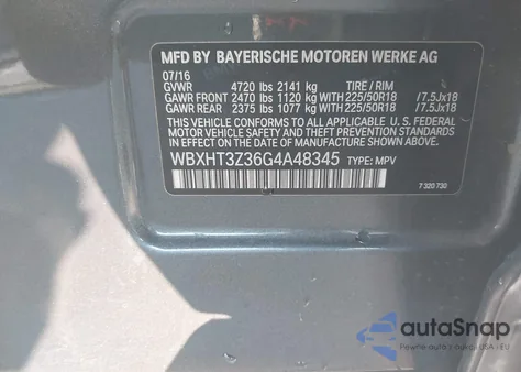 2016 BMW X1 xDrive28I из США, поврежденный, VIN WBXHT3Z36G4A48345